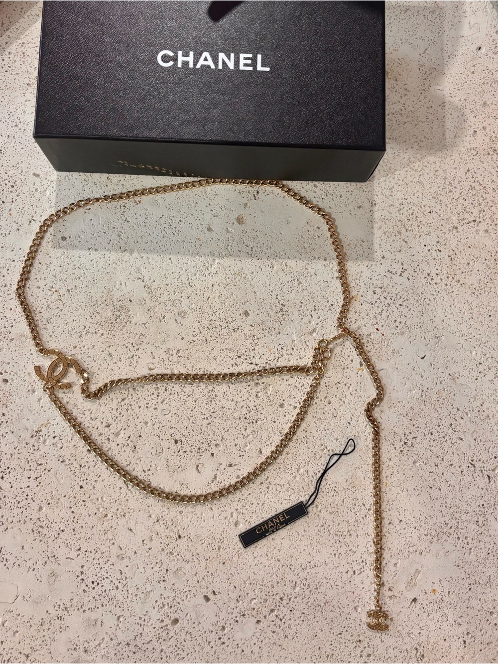 Authentic CHANEL gold plated CC logo belt 94cm